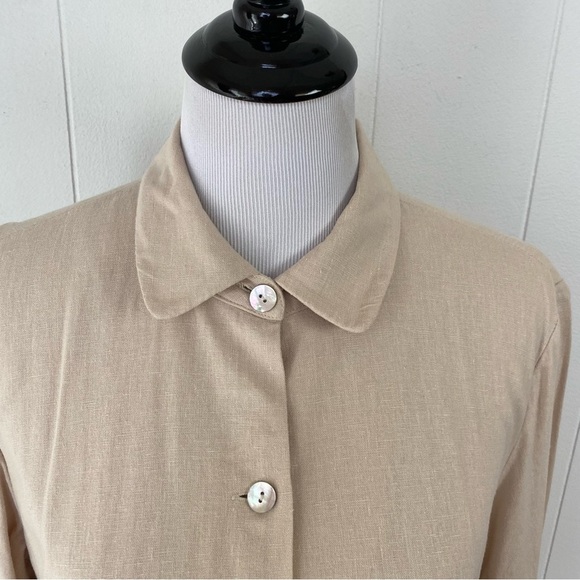 Laura Scott Linen Blend 3/4 Sleeve Chore Coat Sz 14 Beige Embroidered Cut Out - Picture 4 of 11